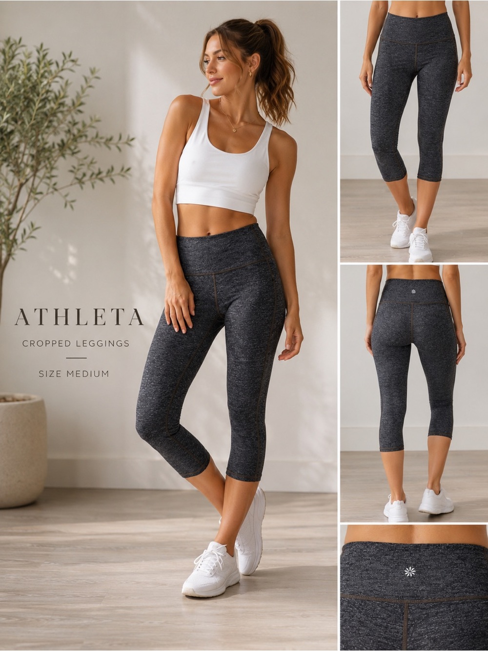 Athleta Gray Heathered Cropped Capri Leggings Size Medium